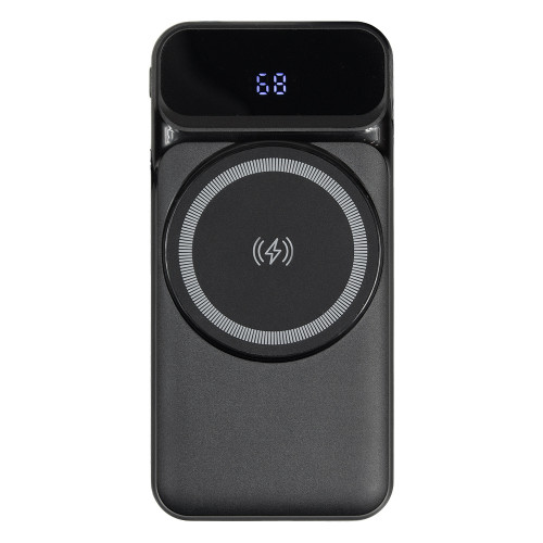 Внешний аккумулятор (powerbank) «Nova», 10 000 mAH, с тремя зарядными шнурами, c беспроводным магнитным контактом magsafe до 15W, 22,5W (Ватт) super fast charge, Power Delivery (PD) 20W (dfnn), QC3.0, черный
