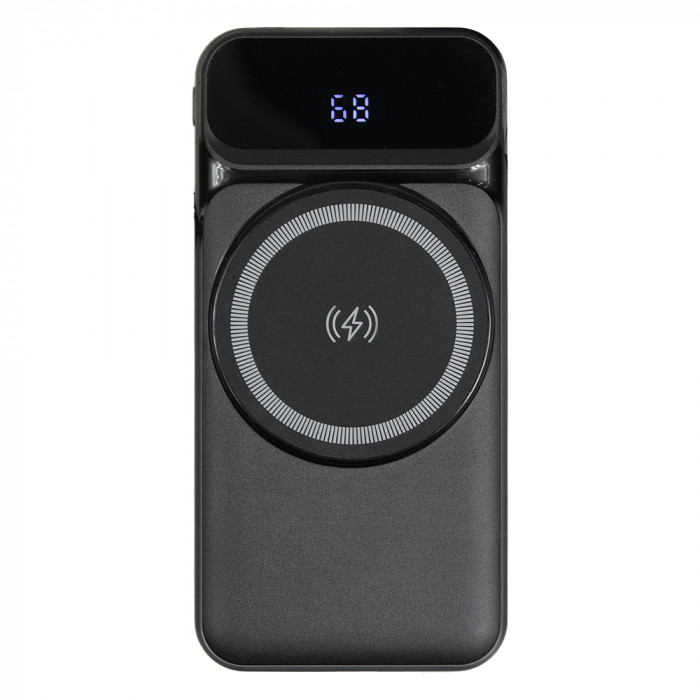 Внешний аккумулятор (powerbank) «Nova», 10 000 mAH, с тремя зарядными шнурами, c беспроводным магнитным контактом magsafe до 15W, 22,5W (Ватт) super fast charge, Power Delivery (PD) 20W (dfnn), QC3.0, черный