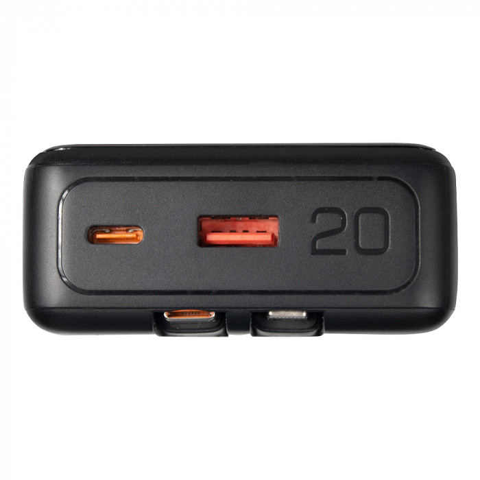 Внешний аккумулятор (powerbank) «Stream 20», 20 000 mAH, с двумя зарядными шнурами,  22,5W (Ватт)  super fast charge, Power Delivery (PD) 25.5W (dfnn), c цифровым дисплеем для контроля заряда, черный