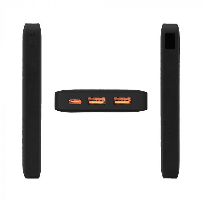 Внешний аккумулятор (powerbank)  «WeCharge Soft Touch»,  10 000 mAH, Power Delivery (PD) 25.5W, со светящимся логотипом после гравировки, c цифровым дисплеем для контроля заряда, черный
