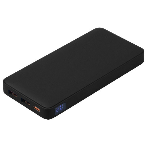Внешний аккумулятор (powerbank)  «WeCharge Soft Touch»,  10 000 mAH, Power Delivery (PD) 25.5W, со светящимся логотипом после гравировки, c цифровым дисплеем для контроля заряда, черный