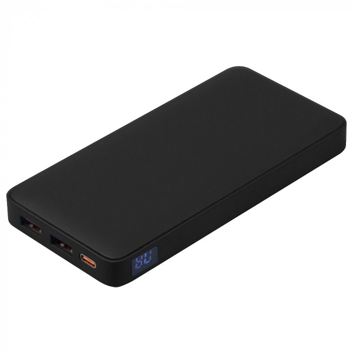 Внешний аккумулятор (powerbank)  «WeCharge Soft Touch»,  10 000 mAH, Power Delivery (PD) 25.5W, со светящимся логотипом после гравировки, c цифровым дисплеем для контроля заряда, черный