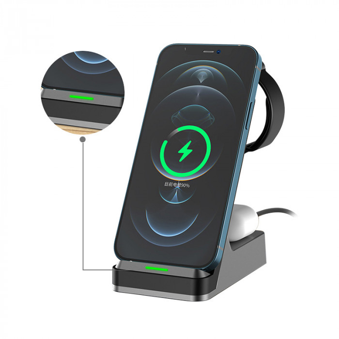 Беспроводное зарядное устройство 3 в 1 Easy Charge, Magsafe wireless 15 W, Iwatch&TWS 2,5W/5W, черный