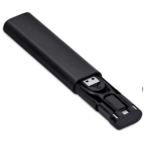 Кабель зарядный выдвижной USB Solid Line  60W 3-в-1 на Lightning, Micro-USB, Type-C «U50» 2,4 A, Quick Charge в пластиковом футляре, черный