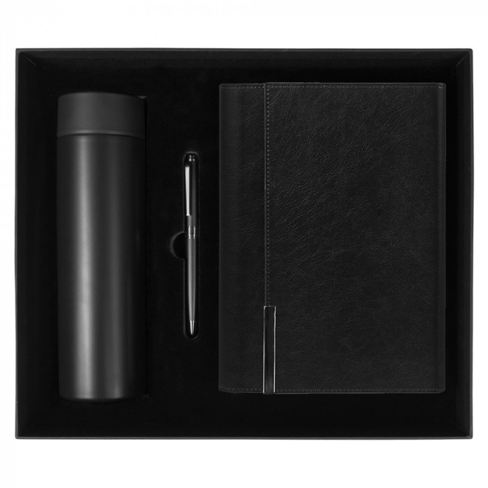 Набор подарочный Solution Superior Trio (ежедневник в суперобложке Country Liberty Mocca A5+, термос Positano, ручка Grand Diplomat), черный