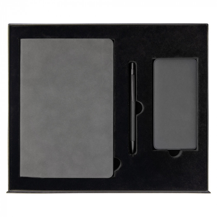 Набор подарочный Solution Prestige Trio (Ежедневник Flexy Nuba А5, Внешний аккумулятор (powerbank) «WeCharge Velvet», Ручка Gray stone Requis металлическая,) в подарочный коробке, серый