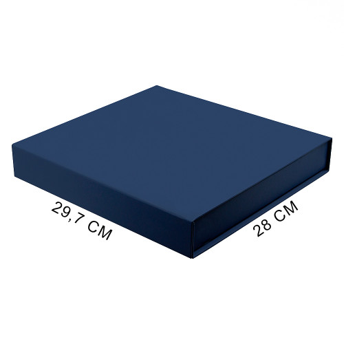 Подарочная коробка, размер 29,7*28,0*4,5 см, Solution Prestige Magnum  Linen с магнитным клапаном, темно-синяя, с черным ложементом из EVA