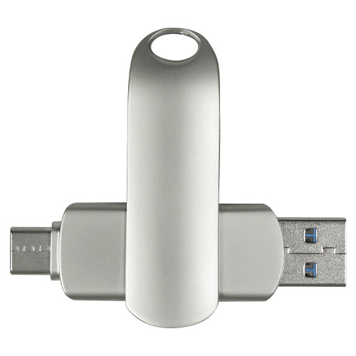 Флеш накопитель USB 3.0 + TYPE C Cupertino, металл, серебристый матовый, 16 GB