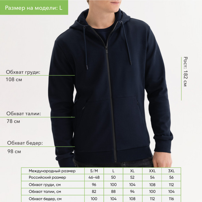 Толстовка на молнии с капюшоном Матео (Mateo) темно-синяя, размер S/M