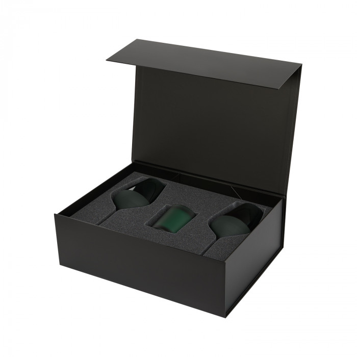 Подарочный набор свеча Энигма (Enigma) + 2 бокала для вина Эмеральд (Emerald) в черной коробке