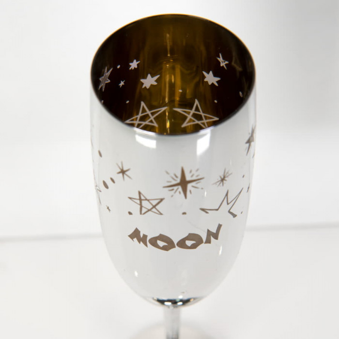 Бокалы для шампанского MOON&SUN (2шт), золотой и серебяный, 26,5х25,3х9,5см, стекло