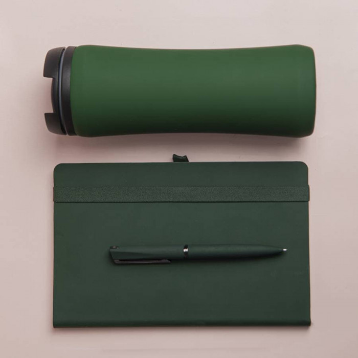 Набор подарочный OFFICEKIT: термос, ежедневник, ручка,  стружка, коробка, зелёный