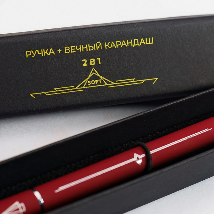 Ручка шариковая + карандаш вечный 2 в 1 soft, красный, металл, софт-покрытие, в футляре