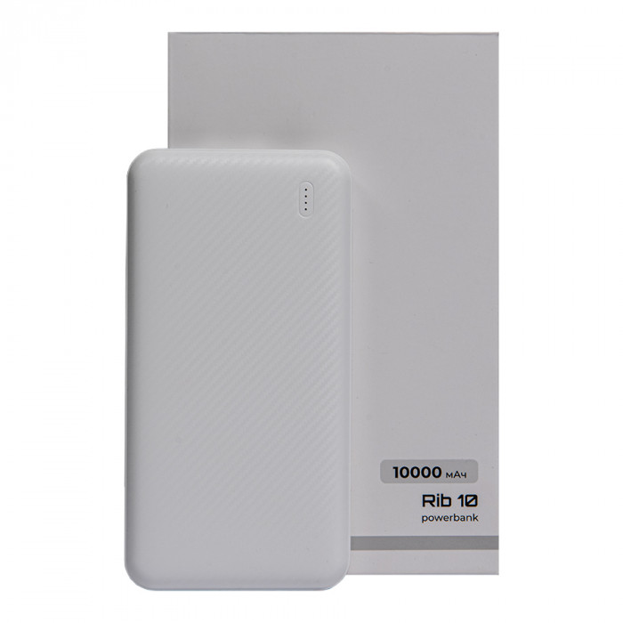 Универсальный аккумулятор Rib 10 (10000 мАч), белый, 13,5х6.8х1,5 см