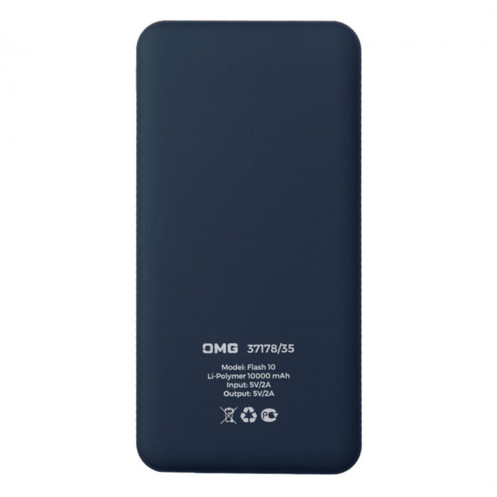 Универсальный аккумулятор Flash 10 (10000 мАч) с подсветкой и soft touch,синий,13,7х6,87х1,55 см