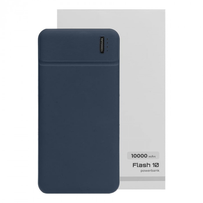 Универсальный аккумулятор Flash 10 (10000 мАч) с подсветкой и soft touch,синий,13,7х6,87х1,55 см