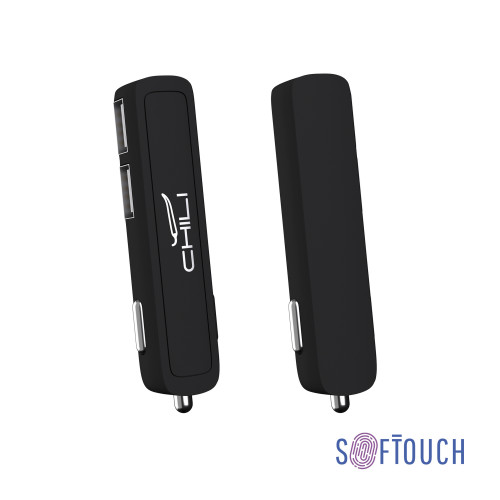 Автомобильное зарядное устройство Slam с 2-мя разъёмами USB, покрытие soft touch Автомобильное зарядное устройство Slam с 2-мя разъёмами USB, покрытие soft touch