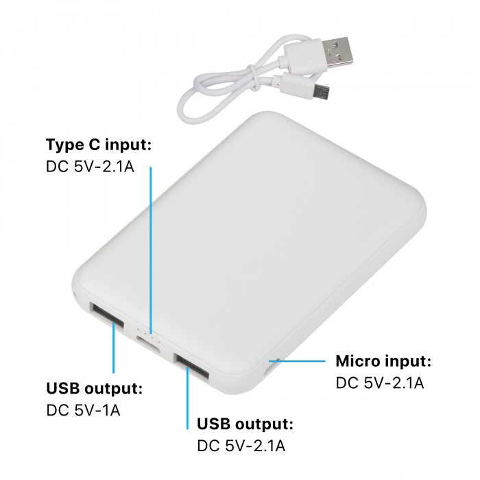 Зарядное устройство Compact, 5000 mAh, белый