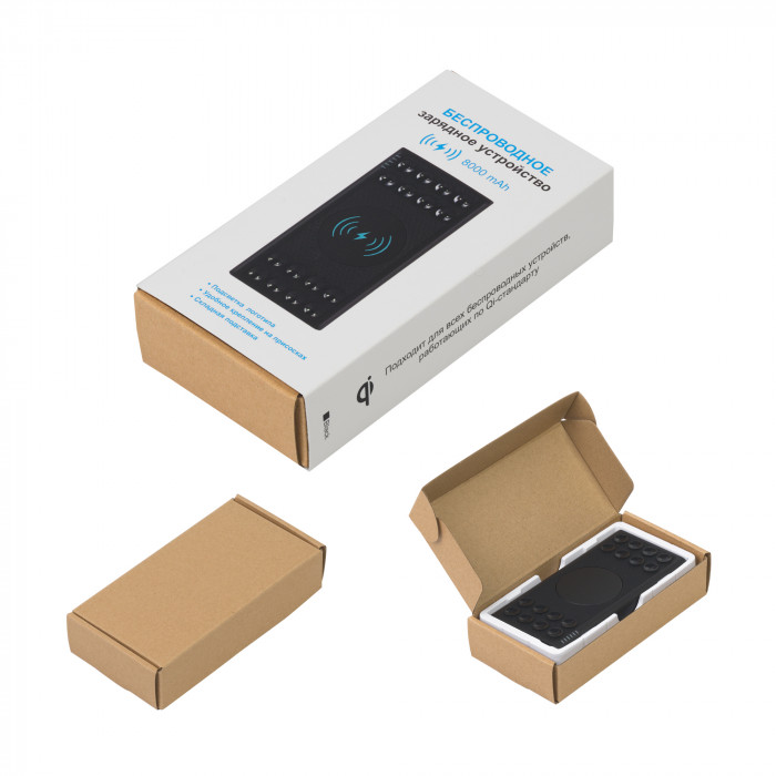 Беспроводное зарядное устройство Eight SOFTTOUCH, 8000 mAh, с подсветкой логотипа и подставкой