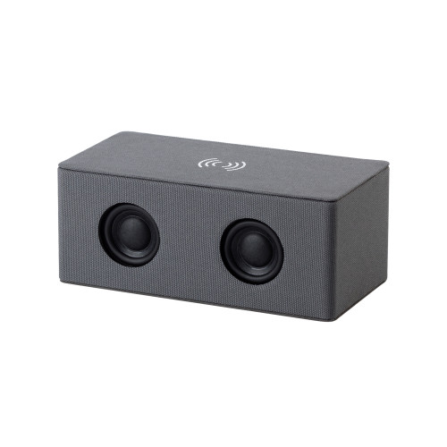Bluetooth колонка Cool Gray с двумя динамиками (2х3Вт) и беспроводным зарядным устройством, переработанный пластик (RPET)