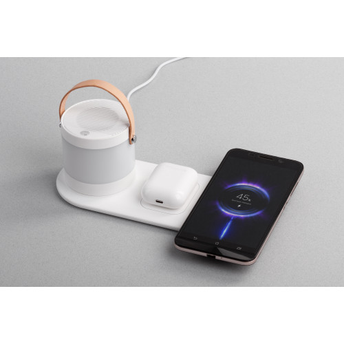 Настольная беспроводная (15W) зарядная станция Smart Home с bluetooth колонкой-лампой