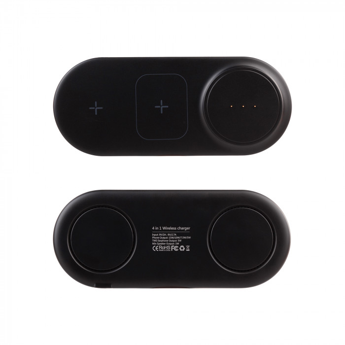 Настольная беспроводная (15W) зарядная станция Blacksmith с bluetooth колонкой с подсветкой логотипа
