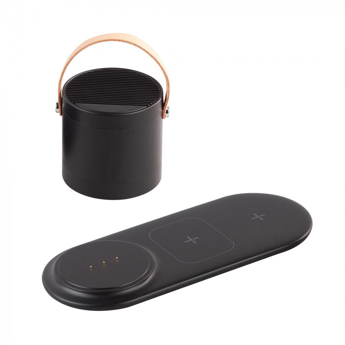 Настольная беспроводная (15W) зарядная станция Blacksmith с bluetooth колонкой с подсветкой логотипа
