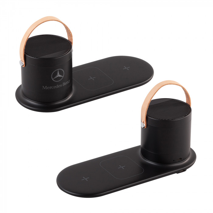 Настольная беспроводная (15W) зарядная станция Blacksmith с bluetooth колонкой с подсветкой логотипа