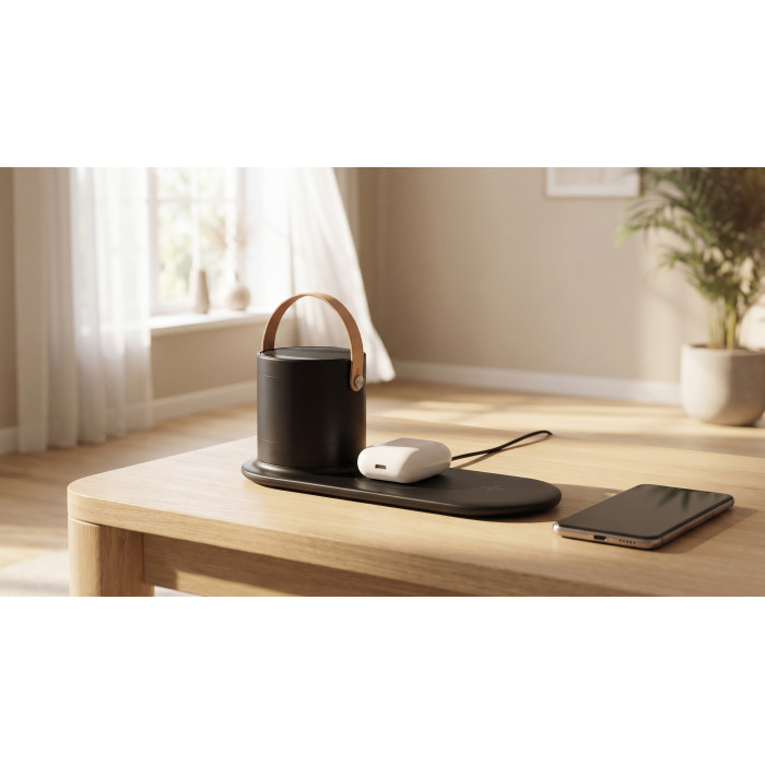 Настольная беспроводная (15W) зарядная станция Blacksmith с bluetooth колонкой с подсветкой логотипа