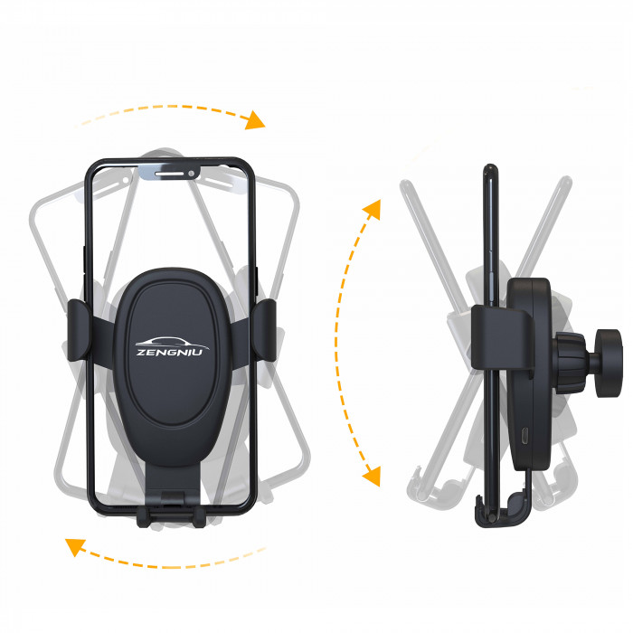 Автомобильное беспроводное (10W) зарядное устройство Clamp SOFTTOUCH с подсветкой логотипа, покрытие soft touch