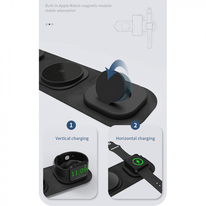 Складная беспроводная (15W) зарядная станция Magic Case с MagSafe для смартфона, часов и наушников