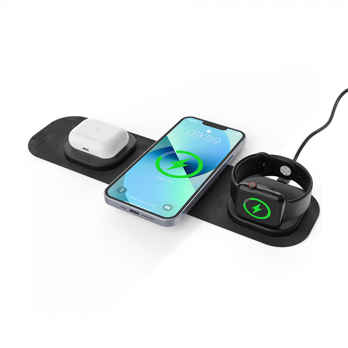 Складная беспроводная (15W) зарядная станция Magic Case с MagSafe для смартфона, часов и наушников