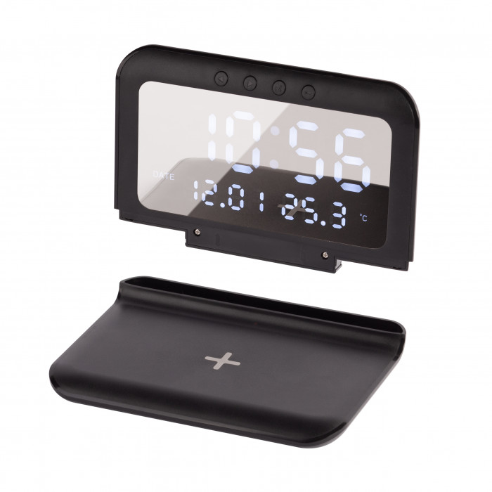 Настольные часы Smart Time с беспроводным (15W) зарядным устройством, будильником и термометром, со съёмным дисплеем