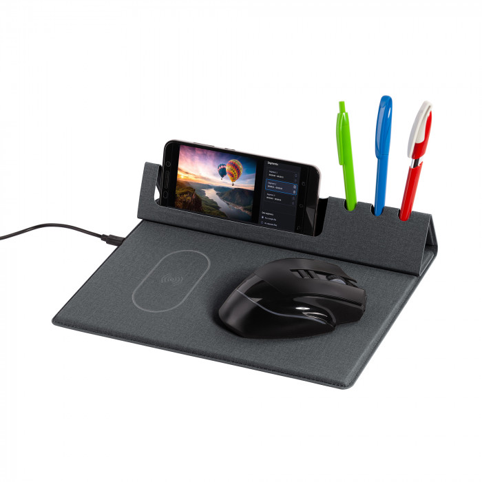 Настольная складная подставка Cool Desk с беспроводным (10W) зарядным устройством и ковриком для мыши