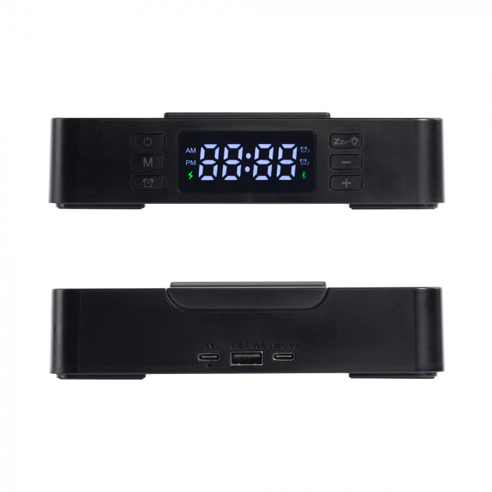 Настольные часы Smart Box с bluetooth колонкой (2х3Вт), беспроводным (15W) зарядным устройством и складной подставкой под смартфон