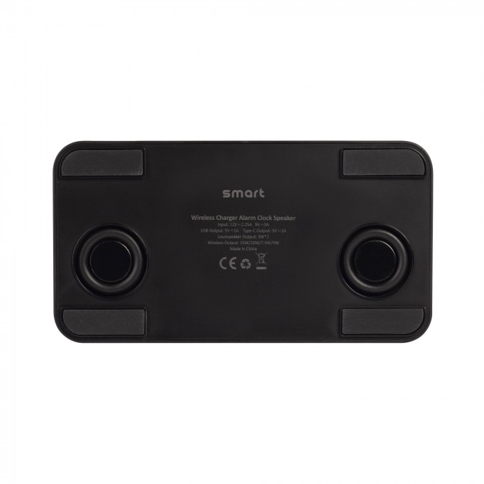 Настольные часы Smart Box с bluetooth колонкой (2х3Вт), беспроводным (15W) зарядным устройством и складной подставкой под смартфон