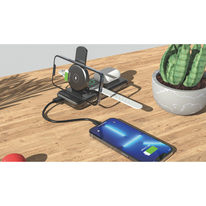 Беспроводная зарядная (20W/15W) станция-пауэрбэнк Slider 10000 mAh для смартфонов, наушников, часов, с подвижным зарядным блоком