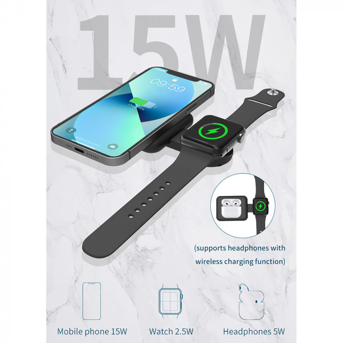 Складная беспроводная (15W) зарядная станция I-Fold для смартфона, часов/наушников