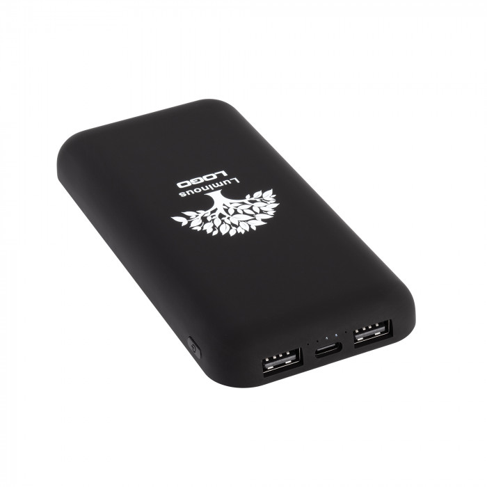 Беспроводное зарядное устройство Sticky SOFTTOUCH, 10000 mAh с подсветкой логотипа и присосками