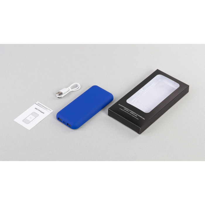 Беспроводное зарядное устройство Sticky SOFTTOUCH, 10000 mAh с подсветкой логотипа и присосками