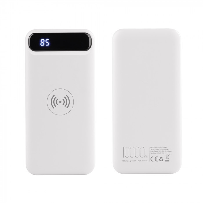 Беспроводное зарядное устройство Quantum, 10000 mAh с цифровым индикатором заряда