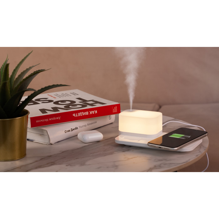 Настольная беспроводная (15W) зарядная станция  Smart Base с увлажнителем и лампой