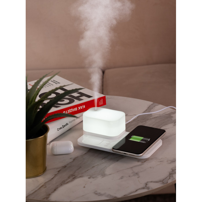 Настольная беспроводная (15W) зарядная станция  Smart Base с увлажнителем и лампой