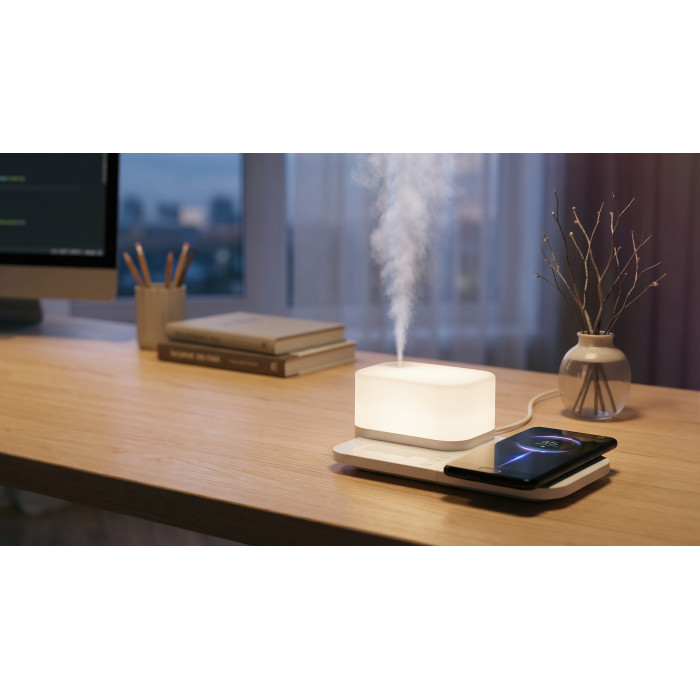 Настольная беспроводная (15W) зарядная станция  Smart Base с увлажнителем и лампой