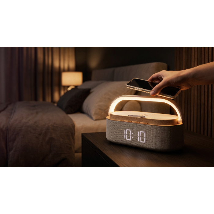 Bluetooth стерео-колонка Smart Band 10Вт (2х5Вт) с беспроводным (15W) ЗУ, лампой, часами, FM радио