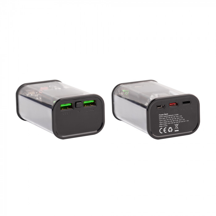 Зарядное (22.5W) устройство Inside 9000 mAh с прозрачным корпусом и цифровым индикатором заряда/напряжения/силы тока