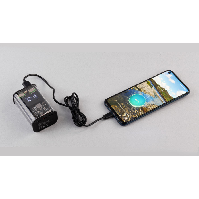 Зарядное (22.5W) устройство Inside 9000 mAh с прозрачным корпусом и цифровым индикатором заряда/напряжения/силы тока