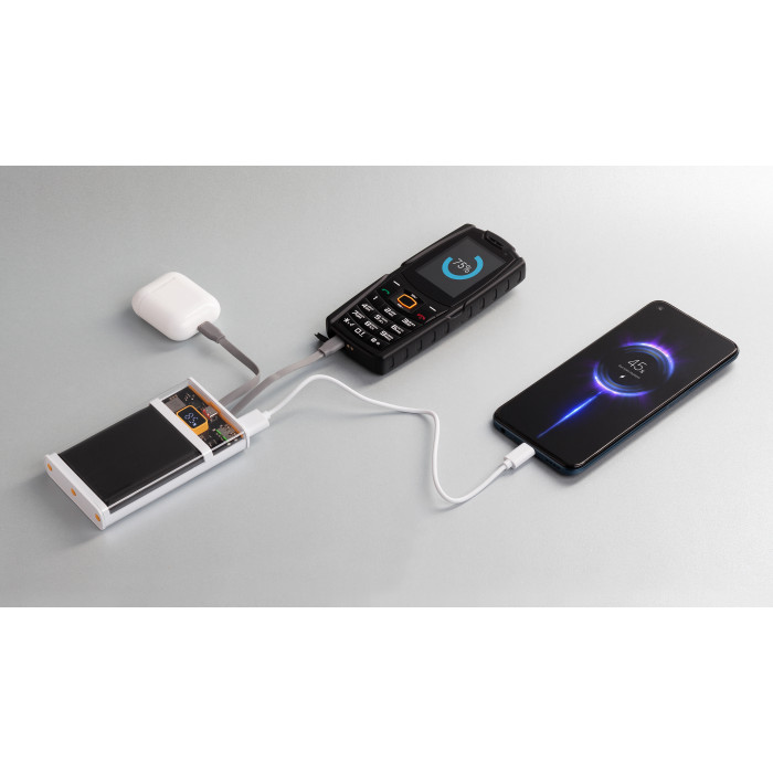 Зарядное (22.5W) устройство Link 10000 mAh с прозрачным корпусом, цифровым индикатором заряда и встроенными Type-C/Lightning кабелями