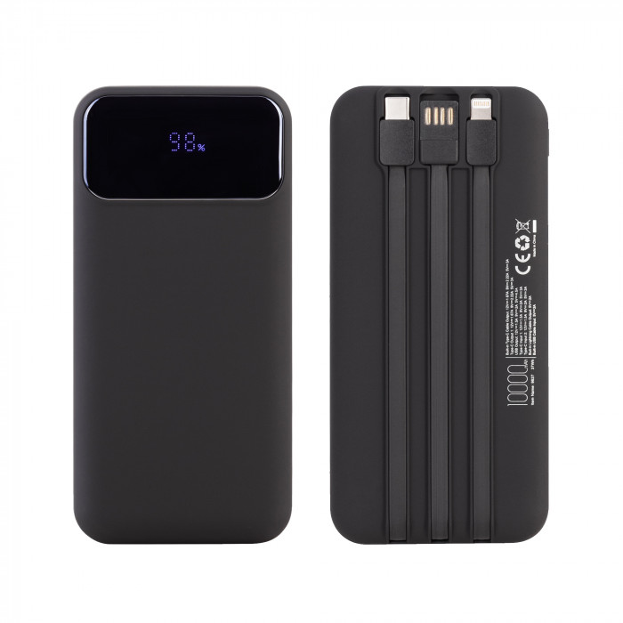 Зарядное (22.5W) устройство Grade SOFTTOUCH 10000 mAh с подсветкой логотипа, встроенными кабелями и цифровым индикатором заряда