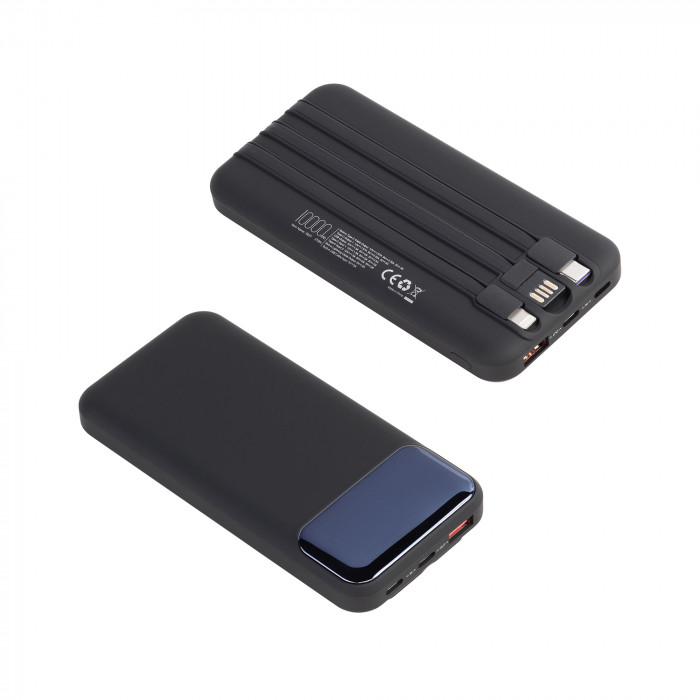 Зарядное (22.5W) устройство Grade SOFTTOUCH 10000 mAh с подсветкой логотипа, встроенными кабелями и цифровым индикатором заряда